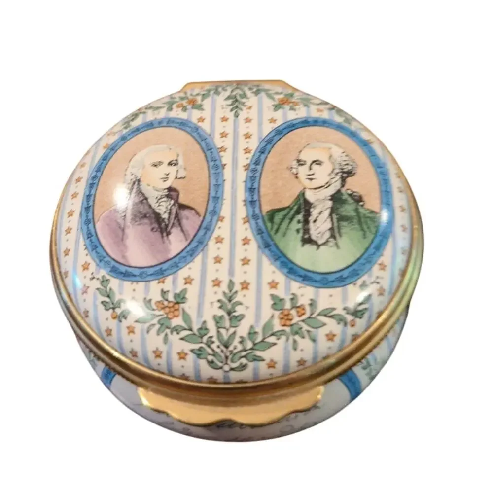 Halcyon Days Enamel Box 1976 Founding Fathers Washington Madison Dec of Independ